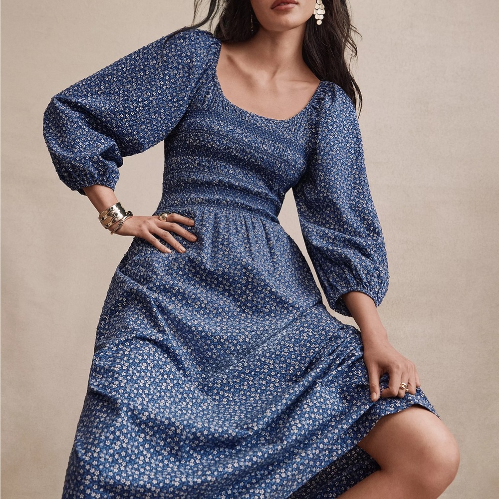 LOFT GARDEN CLIP SMOCKED DRESS